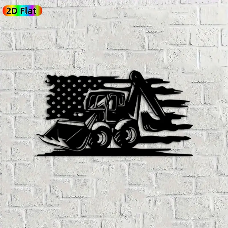 1pc Excavator Metal Wall Art, Bold Excavator Statue Mural, Ideal Gift for New Year, Fathers Day, Weather-Resistant Metal Wall Decor Wall Sculptures, Perfect for Garage Wall & Garden Fence, Ideal for Construction Enthusiasts & Patriotic Decor Lovers