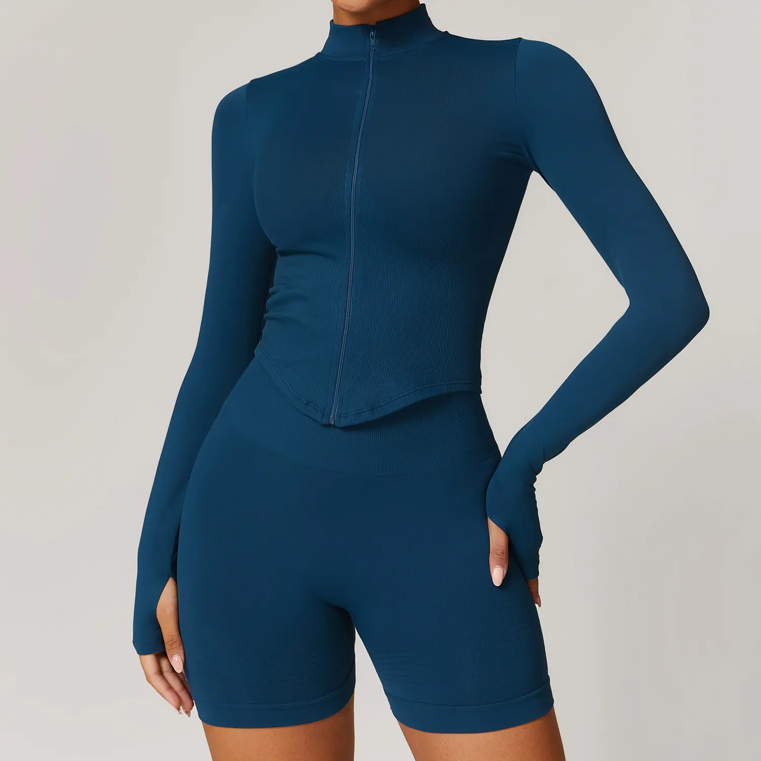 European and American stand-up collar zipper long-sleeved yoga jacket women's tight quick-drying yoga clothes outdoor fitness sports top 7725