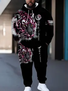 Cool Gradient Eye Tiger Loose Fit Hooded Sports Wear for Men, Asymmetrical Design, Long Sleeve, Fall & Winter Sweatshirt