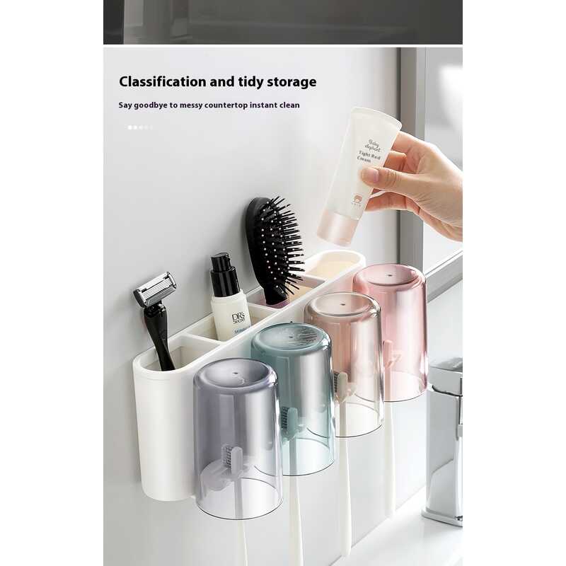 Ecoco Creative Toothbrush Storage Rack Non Perforated Mouthwash Cup Wall Mounted Toilet Automatic Toothpaste Squeezer