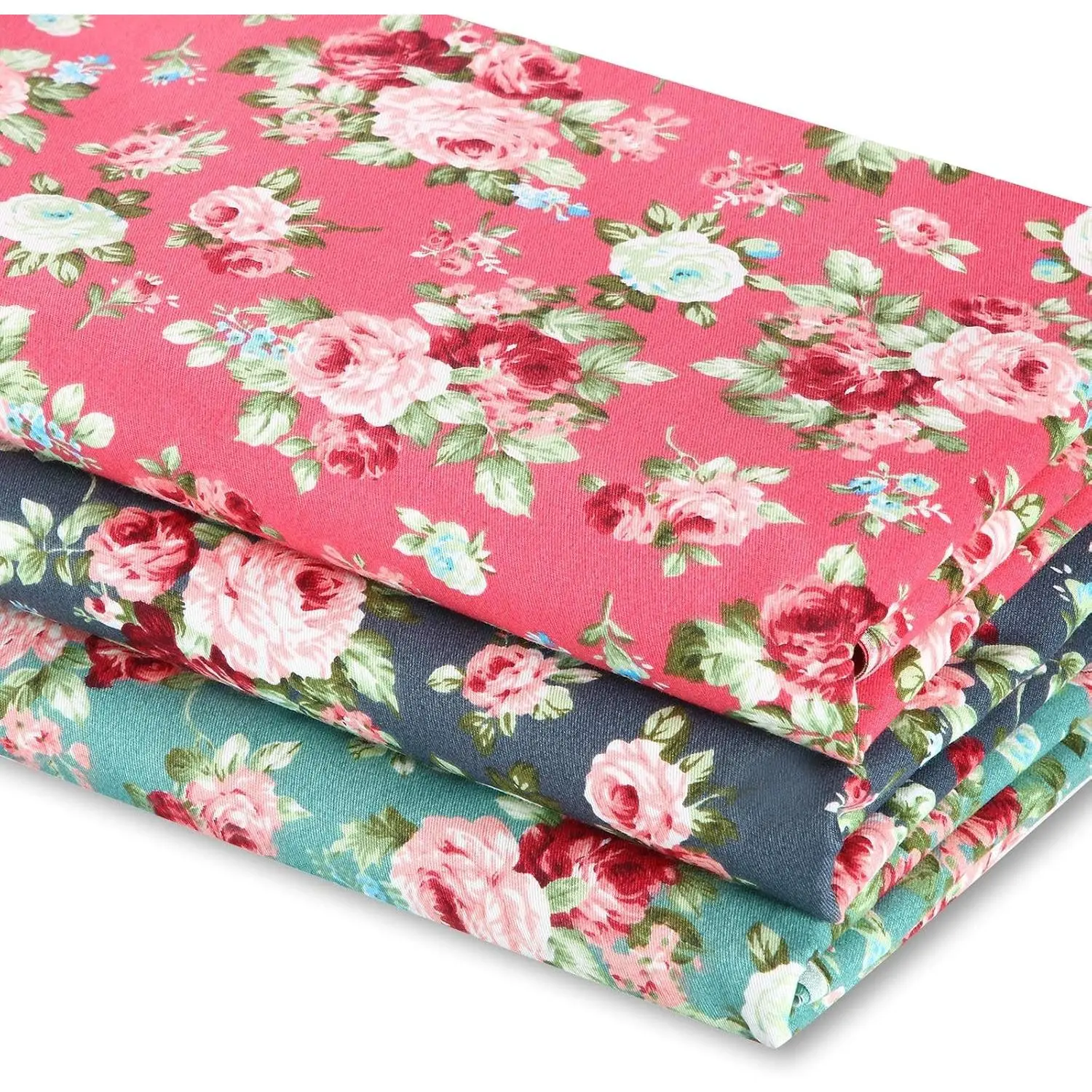 3 Pieces 3 Yards 62 Inch Wide Floral Cotton Fabric Bundle with Rose Pattern Print for Mother's Day Quilting, Sewing, Crafting & DIY MakingGift