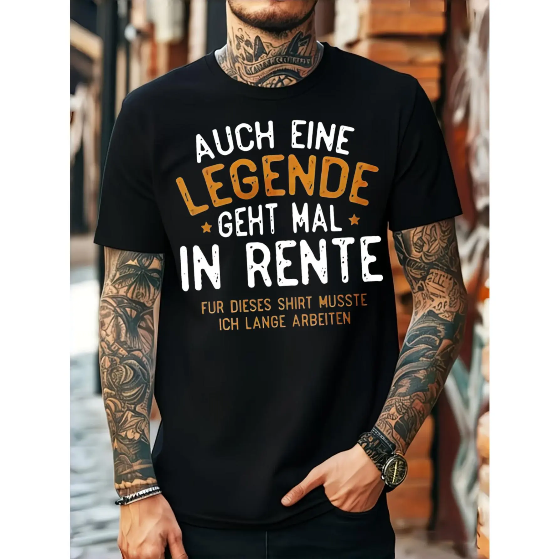 Casual Graphic Style, Men's T-Shirt, Auch Eine Legende Geht Mal In Rente Funny German Text Design, Summer Casual Wear, Gift For Retired Men Or Father