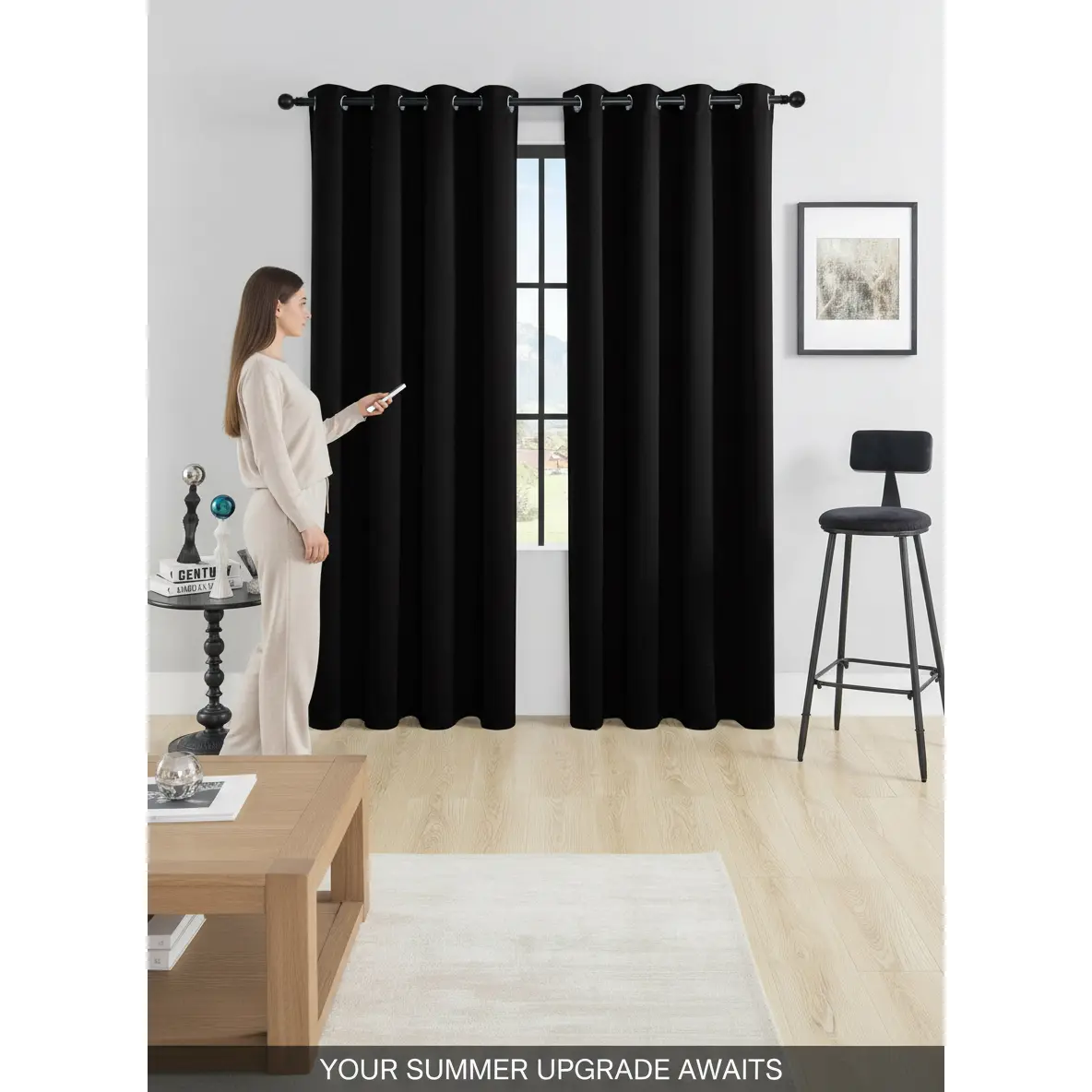4-Panel Small Size Grommet Top Full Blackout Curtains - Soundproof Block-Out Curtains, Thick Light-Blocking Fabric, Heat-Insulating, Privacy-Protecting, Compact for Small Windows & Study, Easy Installation for Home Decor, Soundproof Curtains