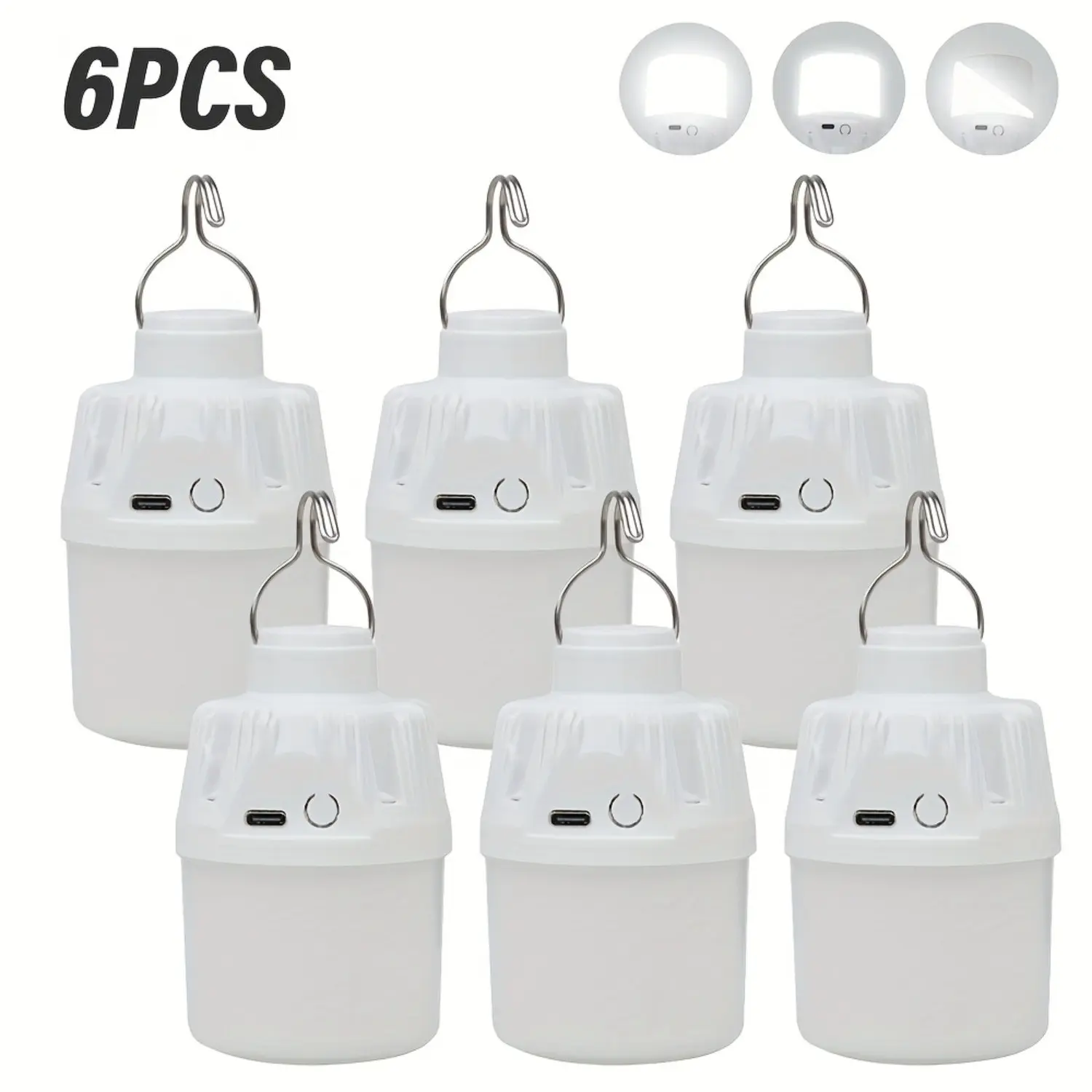 6pcs USB LED Camping Bulbs - Compact, Round Shape Mini Lights with 3 Lighting Modes, Energy-Saving USB-Powered, Waterproof Portable Hanging Tent Lamps for Outdoor Camping, Home Power Outage Emergency Use