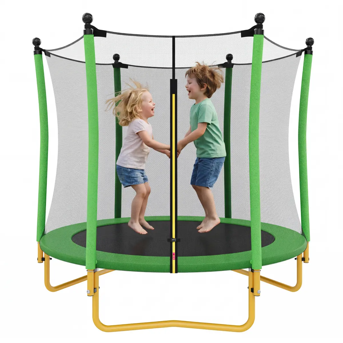 Aobtkel[Without Basketball Hoop]            5.5 FT Kids Trampoline with Safety Net, Indoor Outdoor Toddler Trampoline with Enclosure, U-Shaped Stable Legs, Foam Padded Poles, Mini Trampoline for Kids,Green
