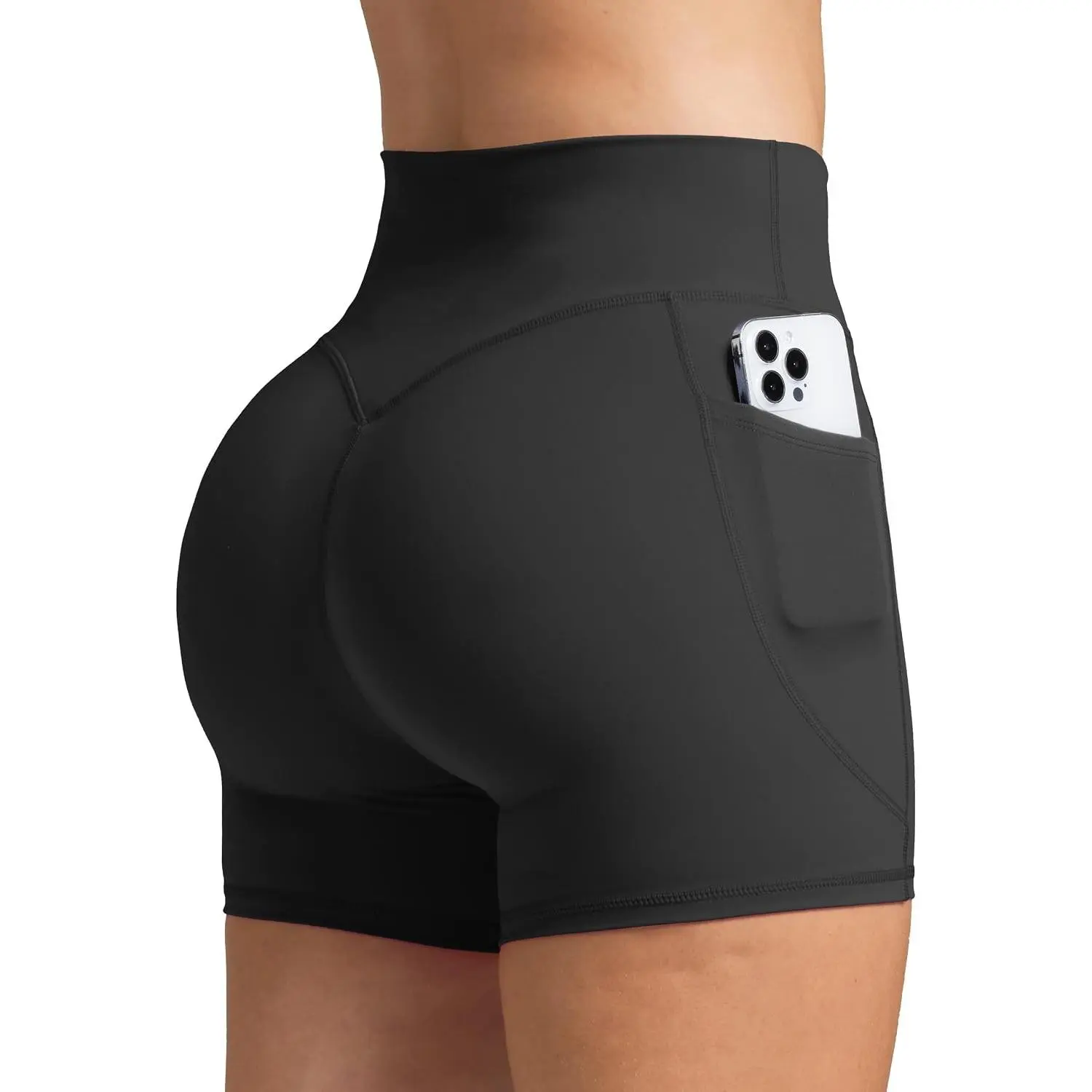Women's No Front Seam Biker Shorts with Pockets - High Waisted, Buttery Soft, 4.5" Inseam, Workout, Athletic, Yoga, Pilates, Running, Volleyball, Tennis, Lounge, Spandex