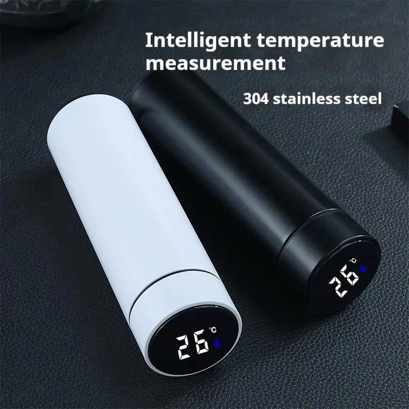 500ML 304 Stainless Steel Intelligent Temperature Measurement Flask - LED Digital Temperature Display, Heat/Cool Vacuum Insulated Straight Cup, Car Travel Mug for Automotive Exterior Accessory Use