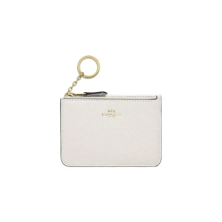 Coach Key Case with Gold Logo – Pebbled Leather Cardholder Wallet for Women, Classic Style in White