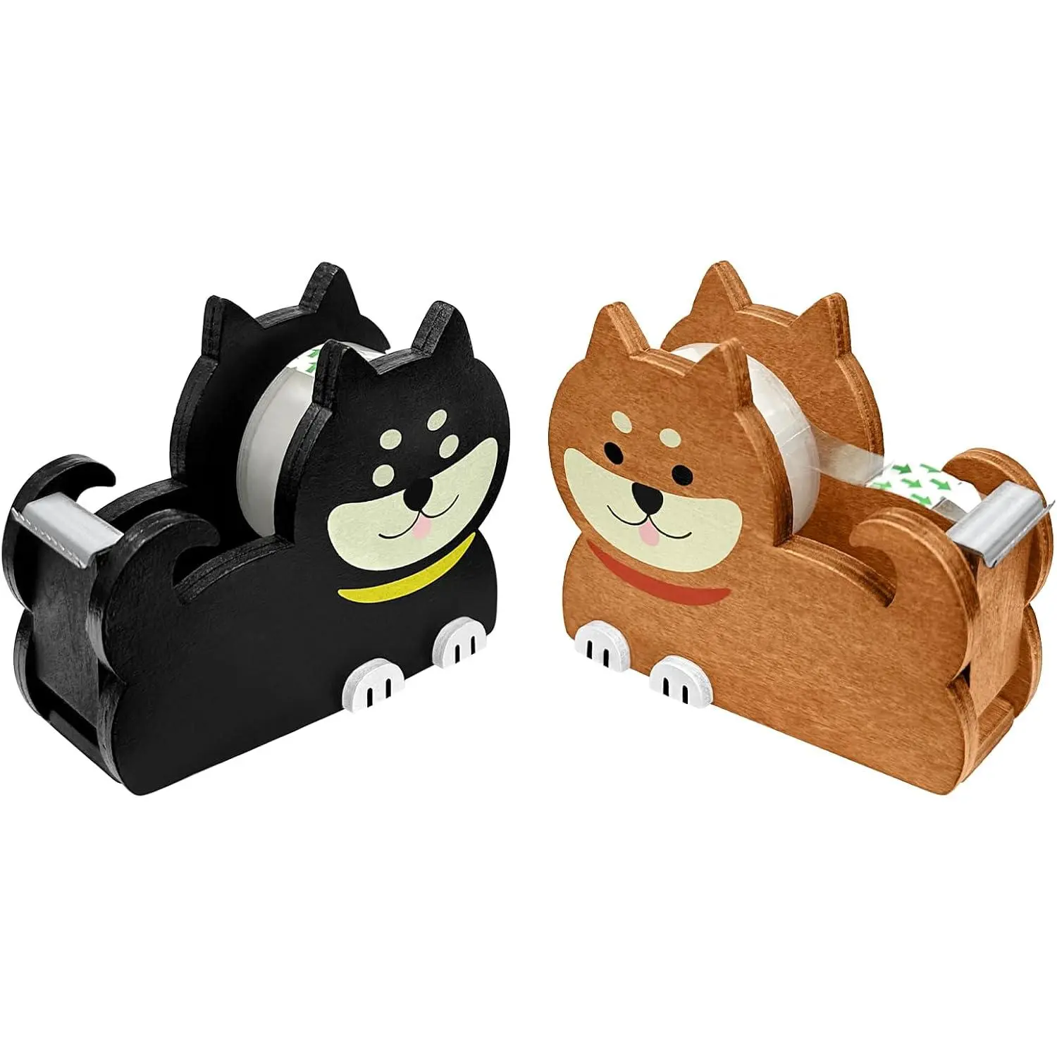 2 Pack Wooden Small  Tape Dispenser Desk(Black and Brown)