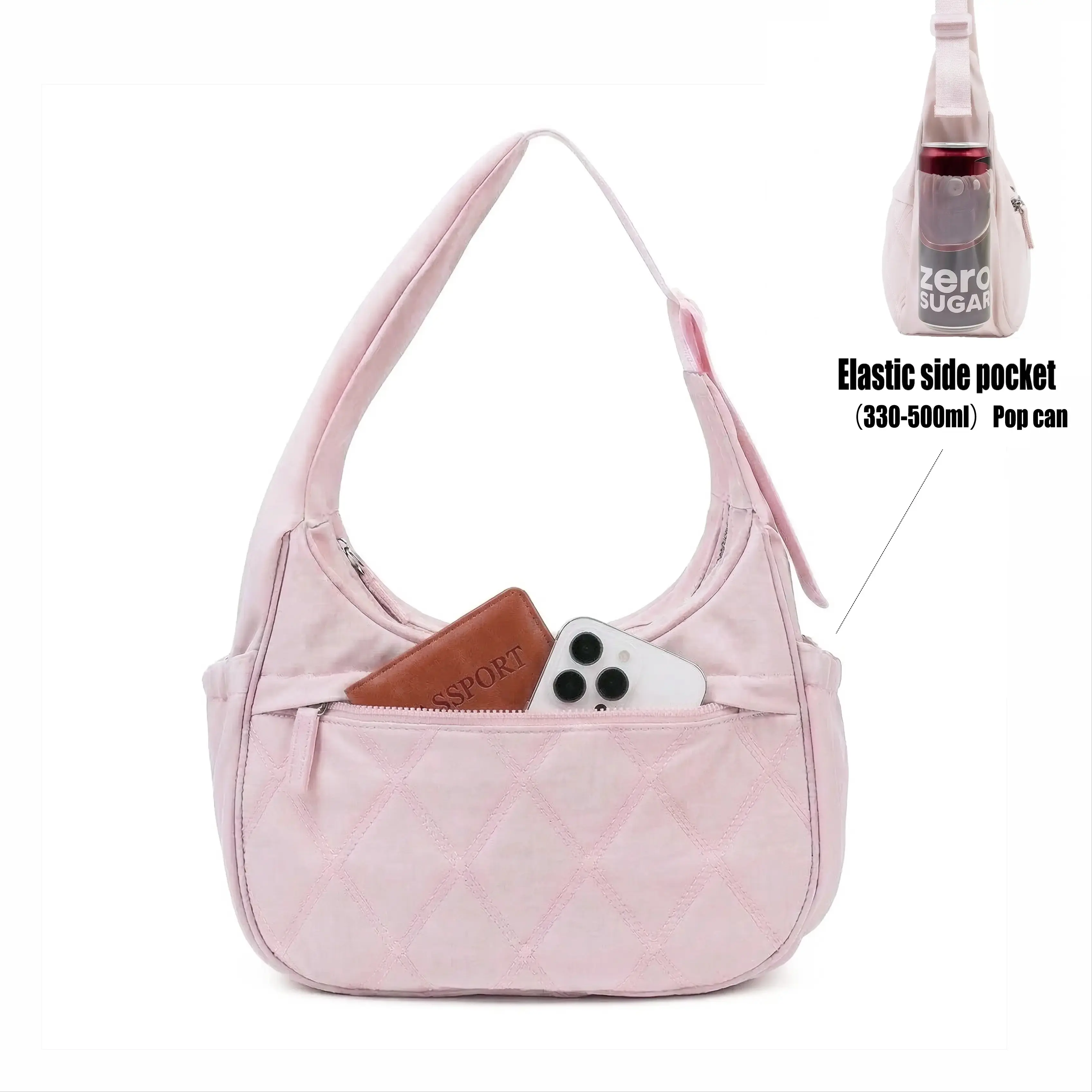 Women's Minimalist Nylon Hobo Bag, Lightweight Underarm Shoulder Purse with Adjustable Strap, Compact for Work and Everyday Carry, Bags, Everyday Bag