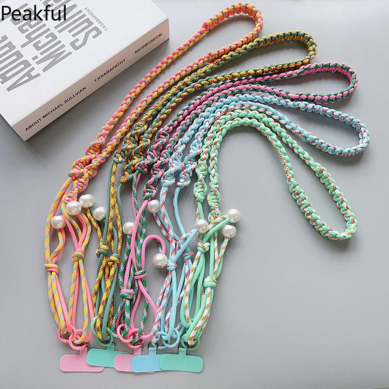 Color twist 4 strands long rope hand-woven key pendant adjustable back color contrast rope core rope keychain