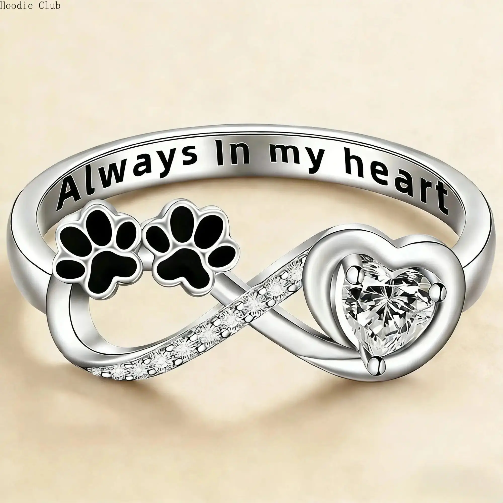 Hot Selling Ladies Heart Paw CZ Open Adjustable Ring, Sparkly Cubic Zirconia Pet-Themed Finger Jewelry, Skin Friendly Lightweight Daily Stackable Ring, Meaningful Dog Lover Accessory, Lovely Valentine Birthday Present for Puppy Owners Outfit Matching