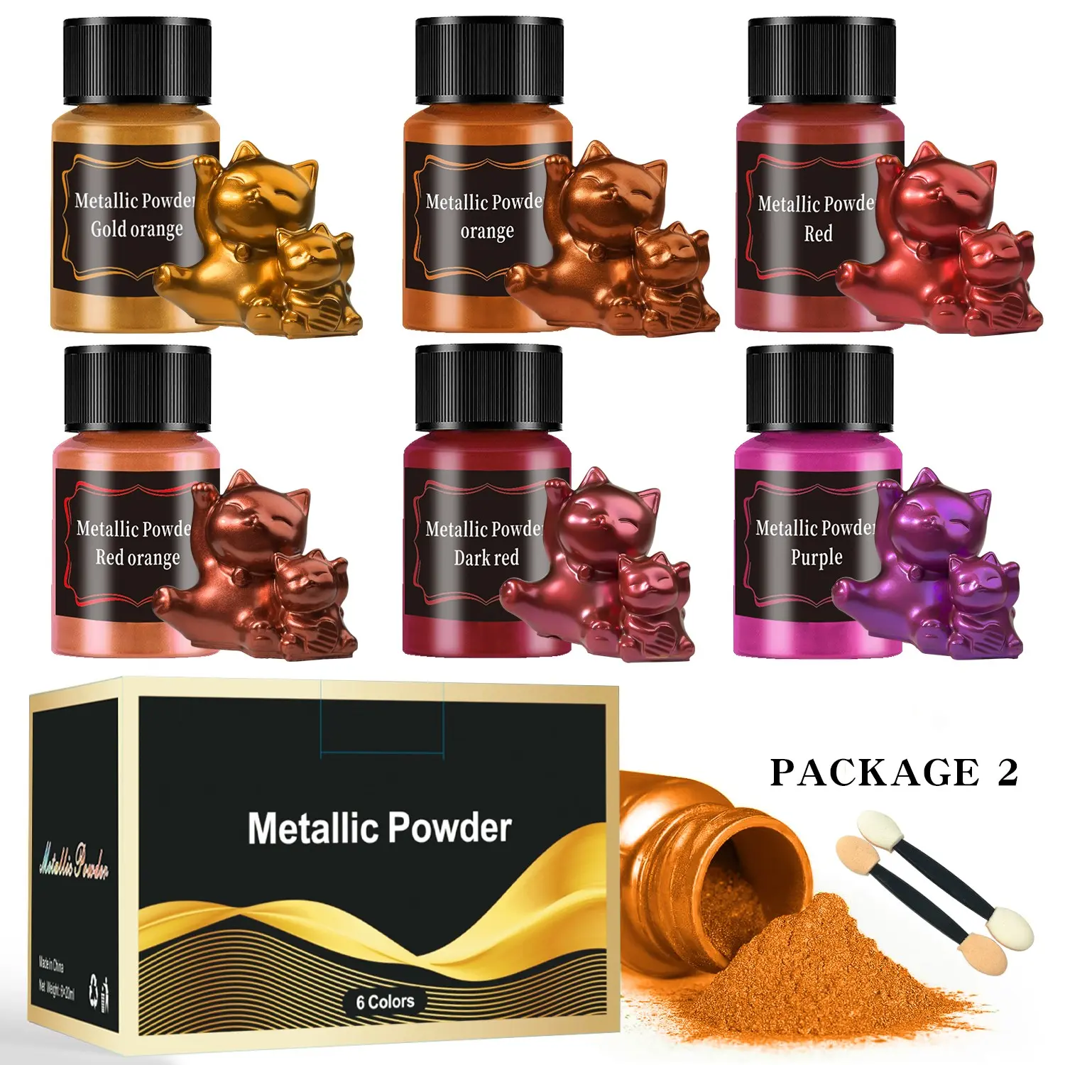 6 Colors Metallic Mica Powder Kit, Mirror Chrome Pigment for Epoxy Resin Crafts, Nail Art DIY, Candle Soap Making, Sponge Applicators Included