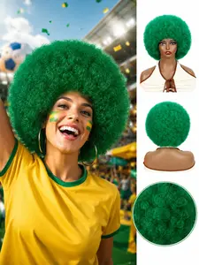 Green Afro Wigs for Everyone - Soft 70s Kinky Curly Synthetic Hair Wig with Bangs, Natural Looking Short Afro Puff Bouncy Big for Daily & Party Use
