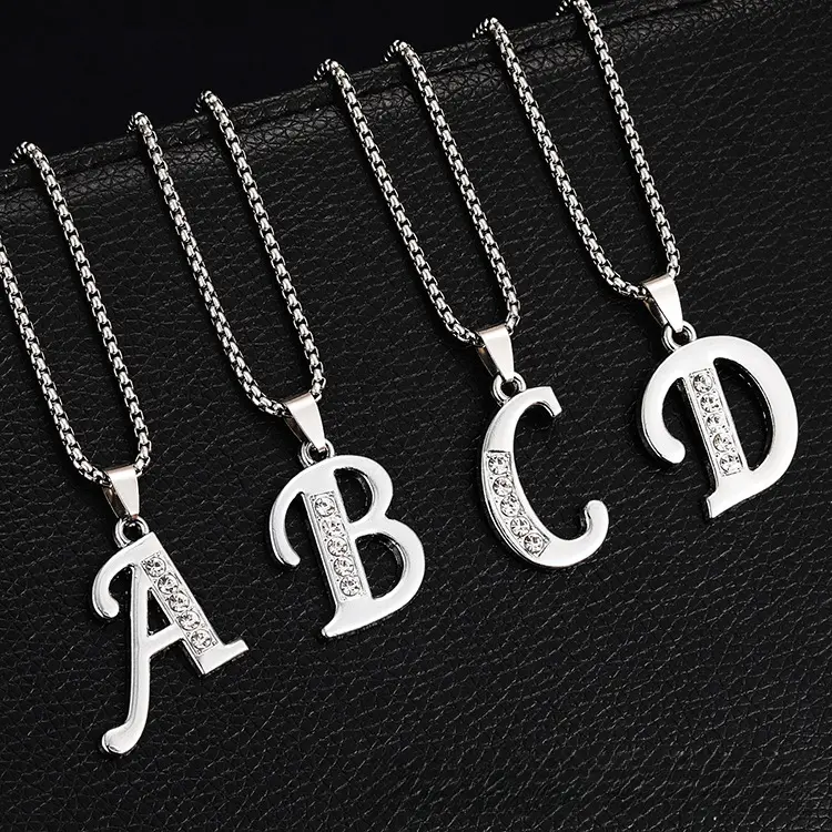 A-Z Initial Letter Pendant Necklace Sparkling Rhinestone Capital Alphabet Name Chain Elegant Dainty Jewelry Gift for Women Girls Bridesmaid Birthday Daily Wear Aesthetic Y2K Accessories Fashionable Personalized Present