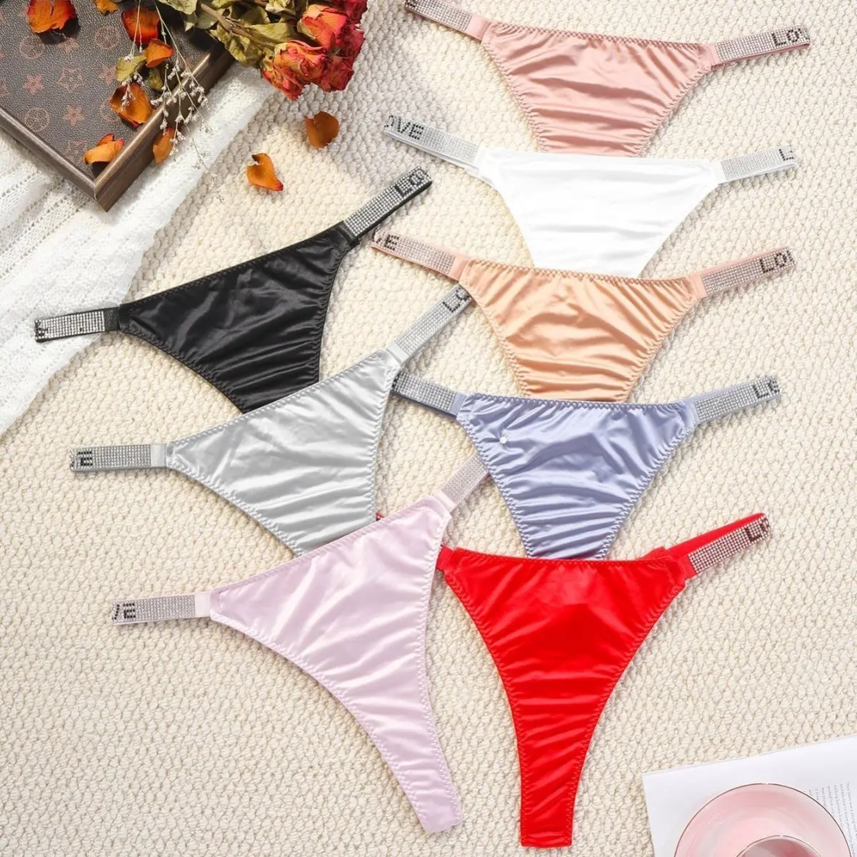 Rhinestone Underwear for Women, Plus Size Mid Low Waist Thongs with Comfortable Cotton Crotch - Hand Wash Recommended, Sporty Sports Underwear, Women's Clothes, Low Rise Underwear, Lady