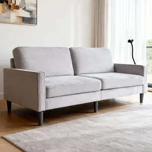 Aobtkel Modern Sturdy Loveseat Sofa for Living Room, Loft - Linen Recliner with Removable Cover, Sponge-Spring Cushions, Solid Wood Frame, Easy Assembly for Small Spaces (Birthday, Christmas Gift Option) WL