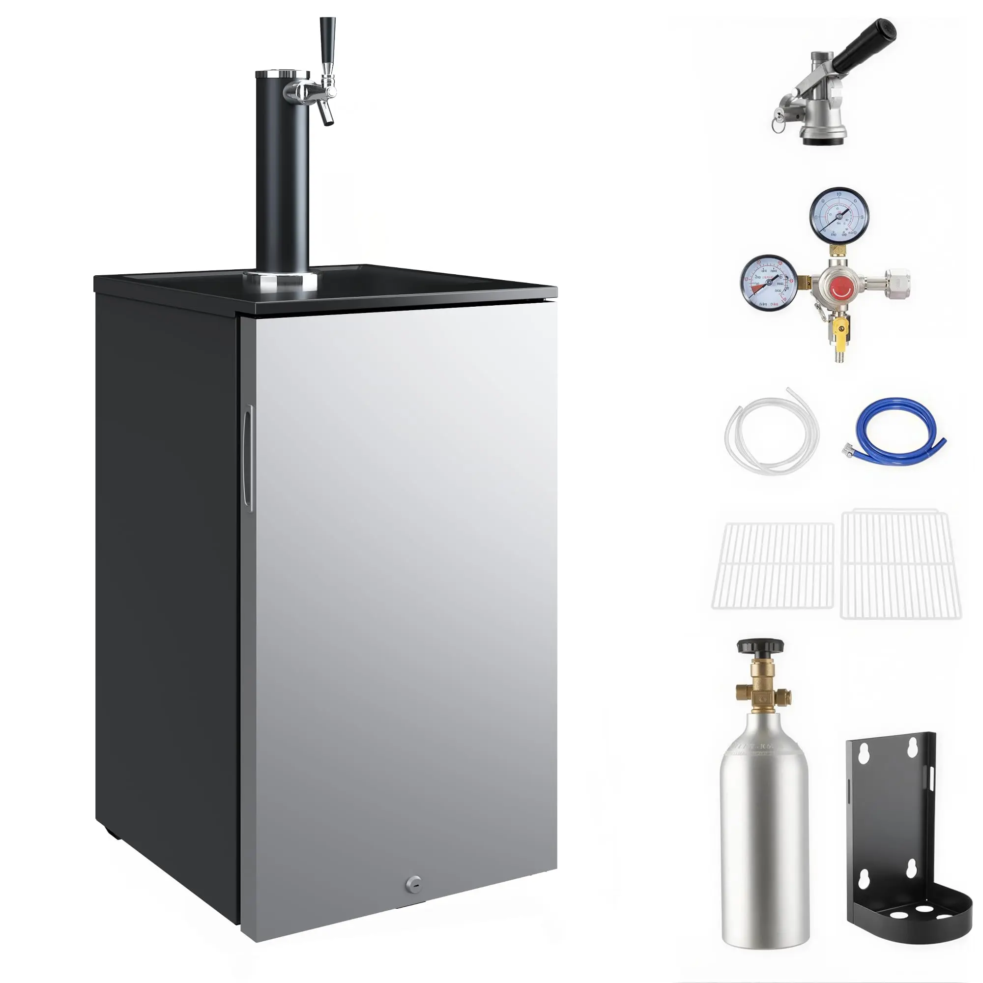 Single-Tap Beer Kegerator Draft Beer Dispenser - 3.3 Cu Ft (92L) Keg Refrigerator, Compact Beverage Cooler, Imitation Stainless Steel Door - For Home Bar & Parties
