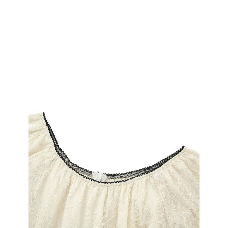 Women Long Tops, Patchwork Short Sleeve A-line Shirt Vintage Girl Lace Holiday Streetwear Women Long Tops, Patchwork Short Sleeve A-line Shirt Vintage Girl Lace Holiday Streetwear