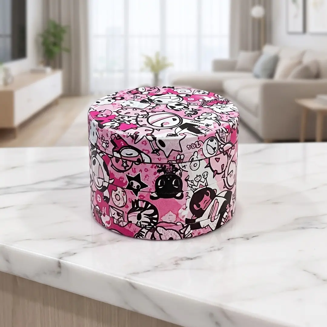 1.97 inch 50mm --Pink Cartoon Pattern Spice Grinder Metal Manual Four Layer Salt Grinder Pepper Mortar Spice Zinc Alloy Seasoning Spice Grinder Kitchen Cooking Accessories Kitchen Tool Gift