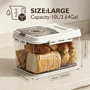 Two-size sealed food storage containers, large bread box, sealed bread preservation box with lid and time tracker, bread preservation box suitable for homemade bread, PET material square flip-top rice container for kitchen pantry organization