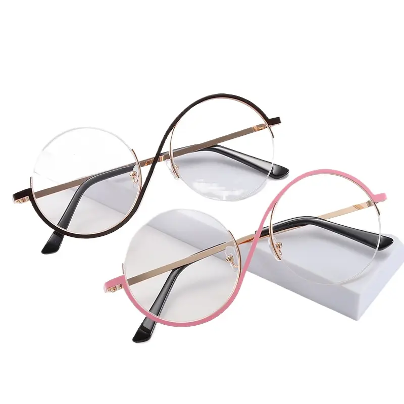 Women's Comfortable Anti-Blue Glasses Fashion Metal Semi-Frameless Frames Fashion Hexagonal Shape Comfortable Daily Wear Fashion Flat Lenses Retro Literary Styling Spring 2025 New Arrivals Lightweight PC Frames AC Lenses No Prescription Required