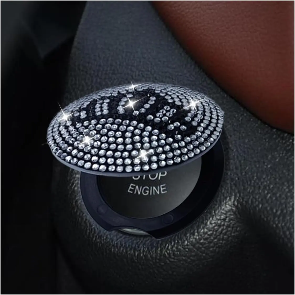 Bling  Push to Button Cover, Rhinestone  Button Protective Cap,  Engine Start Button Stickers,   Interior Decor Accessories for Women Girls (White)
