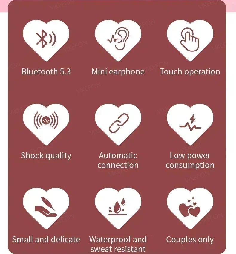 NEW Wireless Earbuds Stereo Earphone Rotatable Love Heart Shaped Charging Case Low Latency Headphones For Phone Tablet Deep Bass audio music video small ear tws in-ear