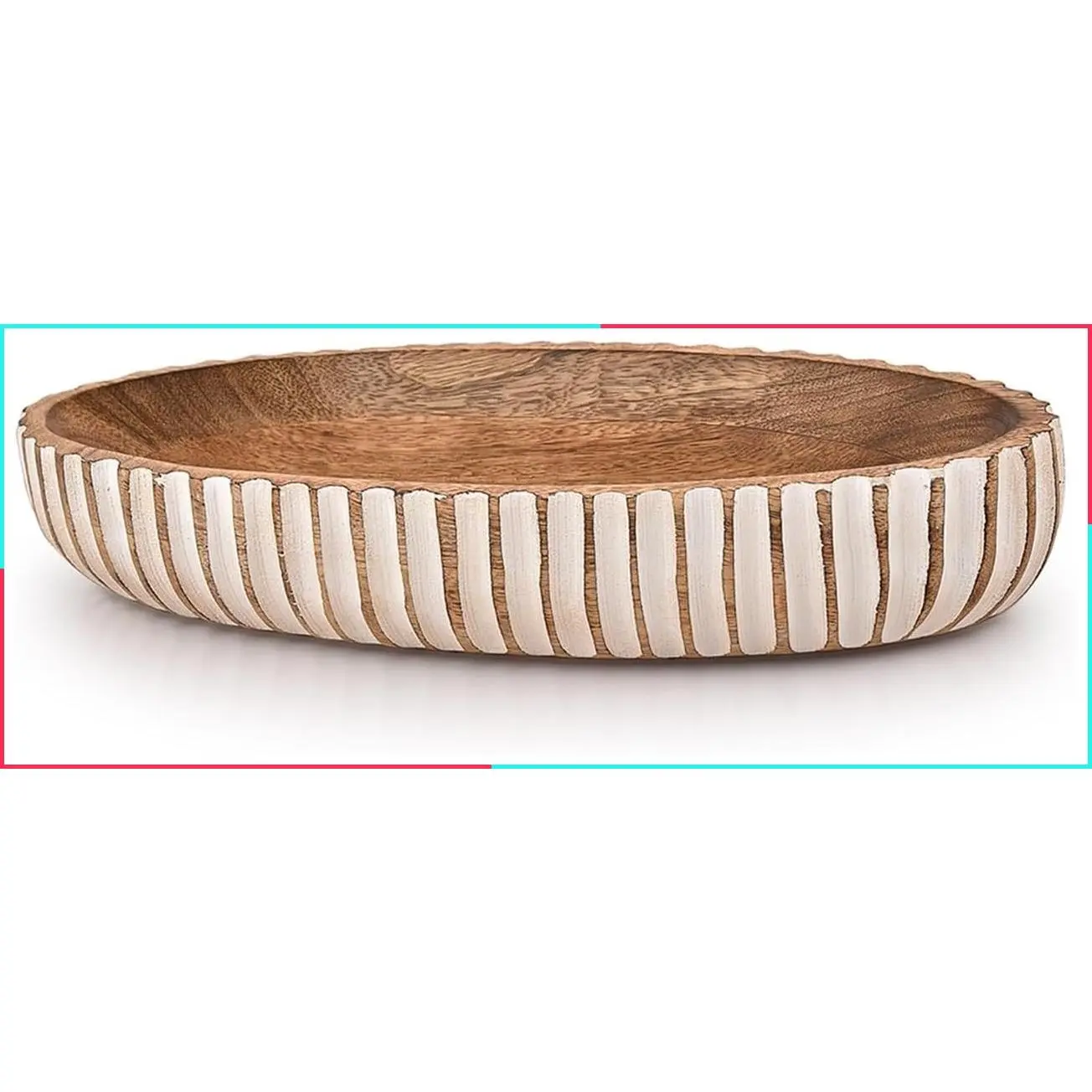 Wood Dough Bowl Decorative Table Centerpiece, Farmhouse Country Style for Restaurant, Café, 14" x 6" x 2.3"