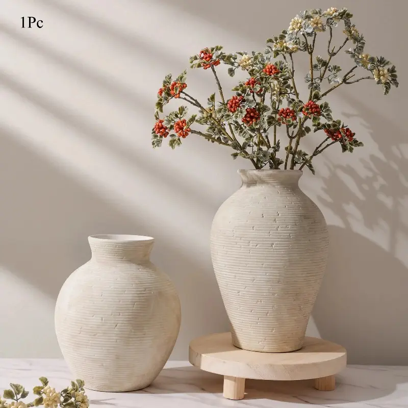 Ceramic Flower Vase Home Decor, 7.4 in Farmhouse Table Vases Rustic Vintage Living Room Kitchen Bedroom Decoration Pottery Decorative Vases for Flowers House Shelf Office Desk Dining Entryway, Retro