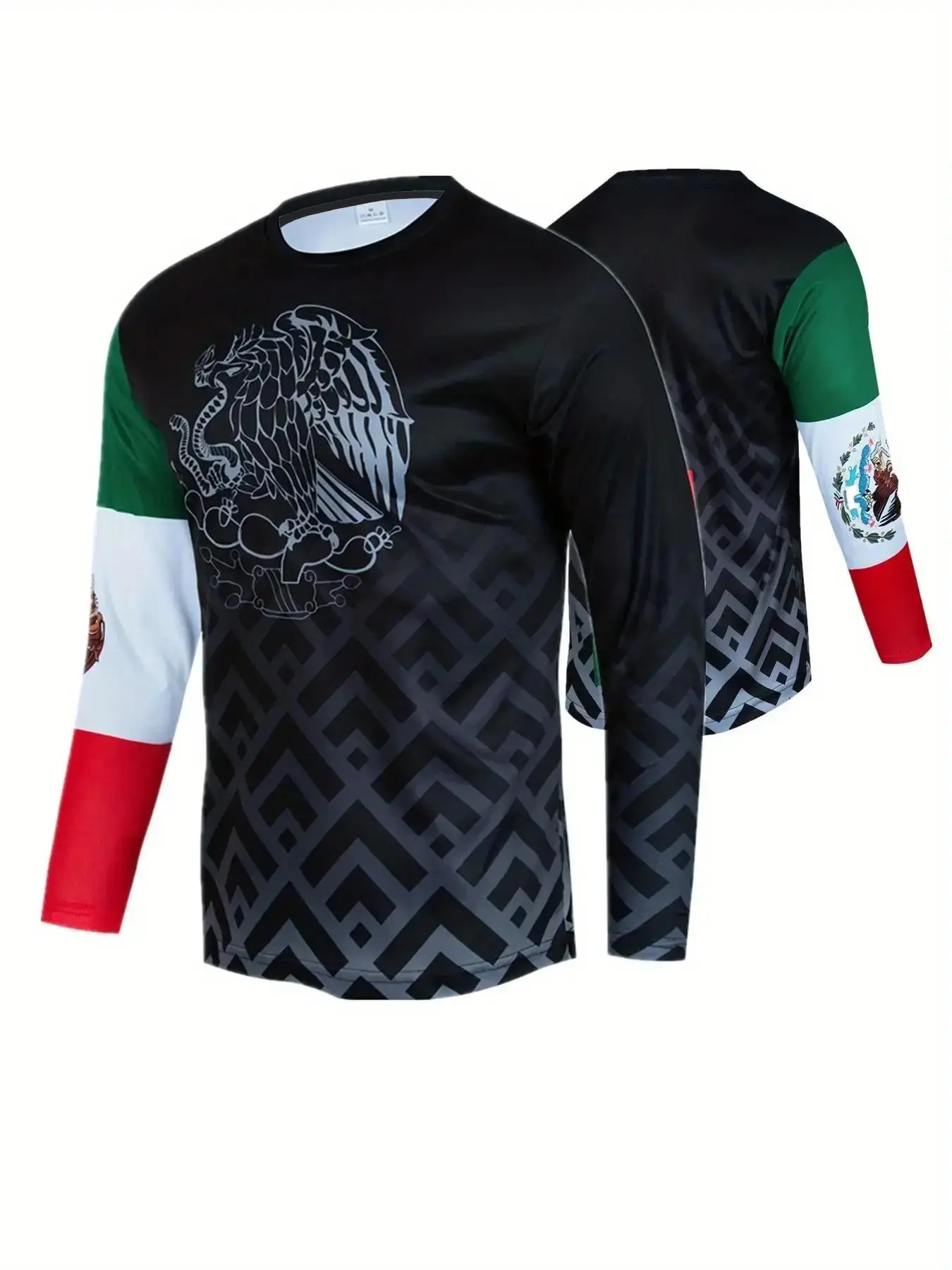 Men's Mexican Culture Cycling Jersey, Casual Sporty Top, Aztec/maya Print, Long Sleeve, Breathable Athletic Top, High Elastic Fabric, Ideal for Outdoor Riding & Daily Wear, Cycling Sports Wear, Athletic Active Tops