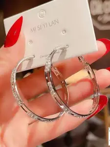 1 pair rundraw 2pcs Geometric X-Shaped Micro-Inlaid Zirconia Luxurious Copper Gold Hoop Earrings For Women, Suitable For Party, Gathering, Ball, Gift, Daily Outfit Accessories
