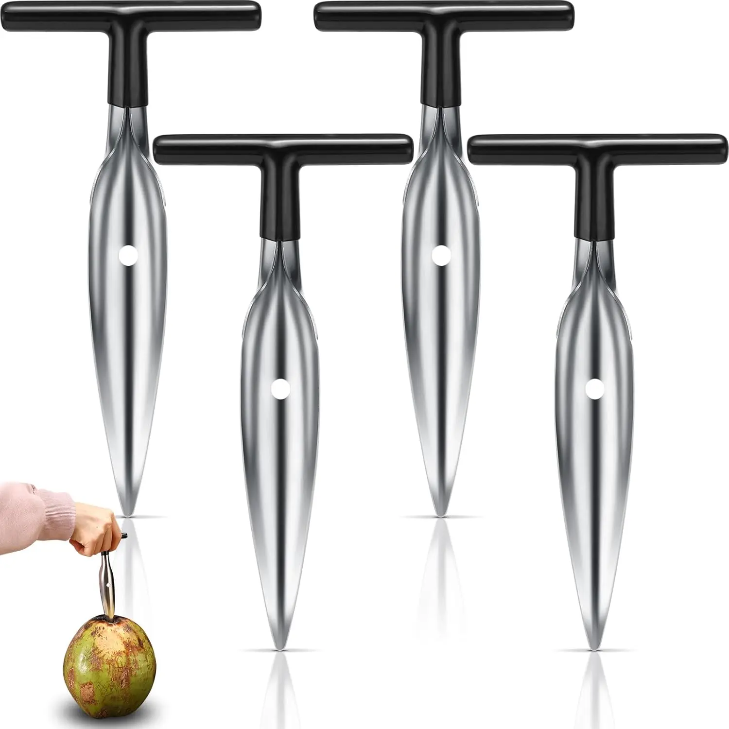 4/10 Pcs Coconut Opener Tool Set Coconut Hole Tool Coco Nut Bottle Opener Stainless Steel Knife for Young Green Fresh Coconuts Water,  Easy to Open Thai Hawaii Coconuts