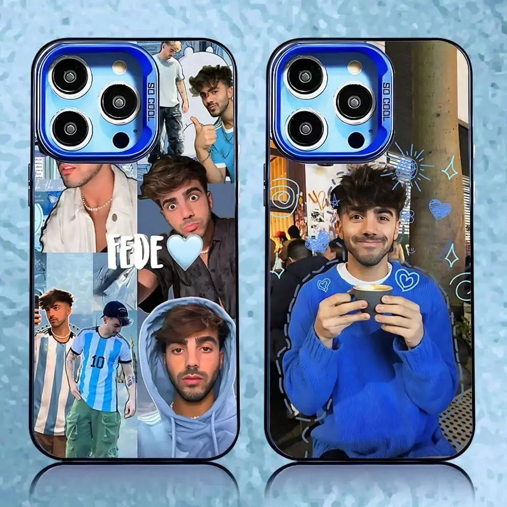 F-Fede V-Vigevani Phone Case Influencer Fan Art Blue Matte Laser Finish Protective Cover Designed for iPhone 11-17 Pro Max/Plus & Samsung Galaxy S23-S25