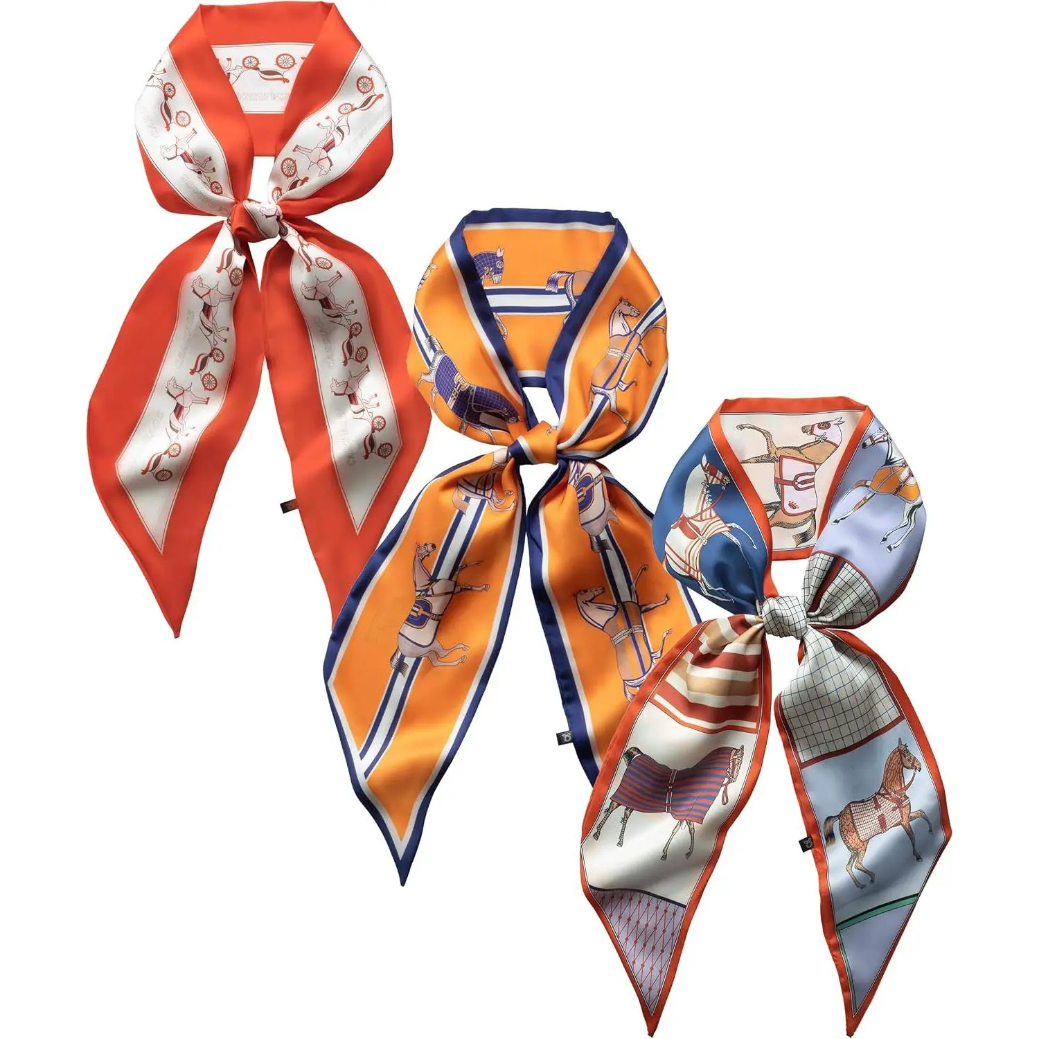 3 Pack Purse Bag Scarf for Women Silky Scarves for  Hair  | 59" x 5.3" Fashion Versatile Satin Skinny Scarfs for Wrist, , Handbag, purse accessories