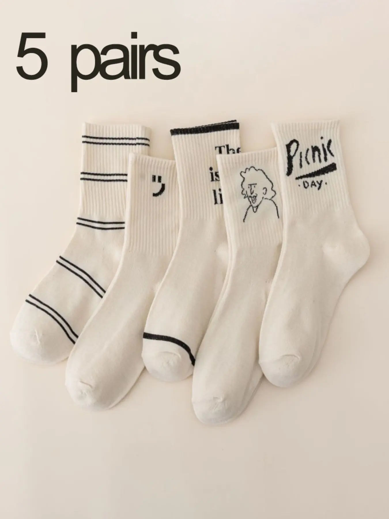 5 Pairs Letter Pattern Crew Socks for Men and Women, Mid-Calf Sports Socks, All Seasons Casual Wear, Spring Summer Fall Winter