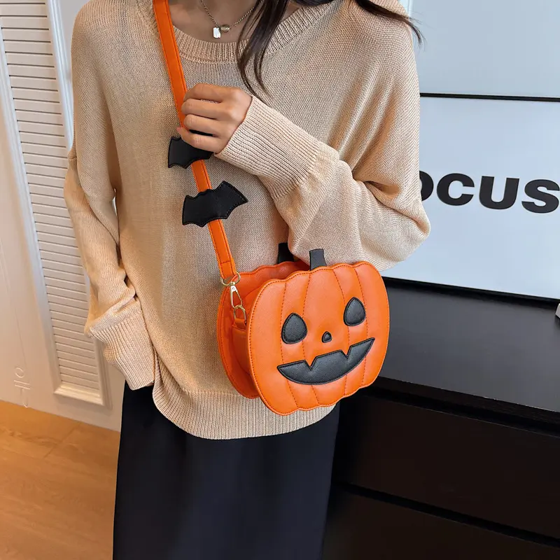 Women's Halloween Pumpkin Face Crossbody Bag - Cute Cartoon Color Block Shoulder Purse, Novelty Handbag for Costume Party, Daily Wear, Women, Costume Party & Daily Wear, No