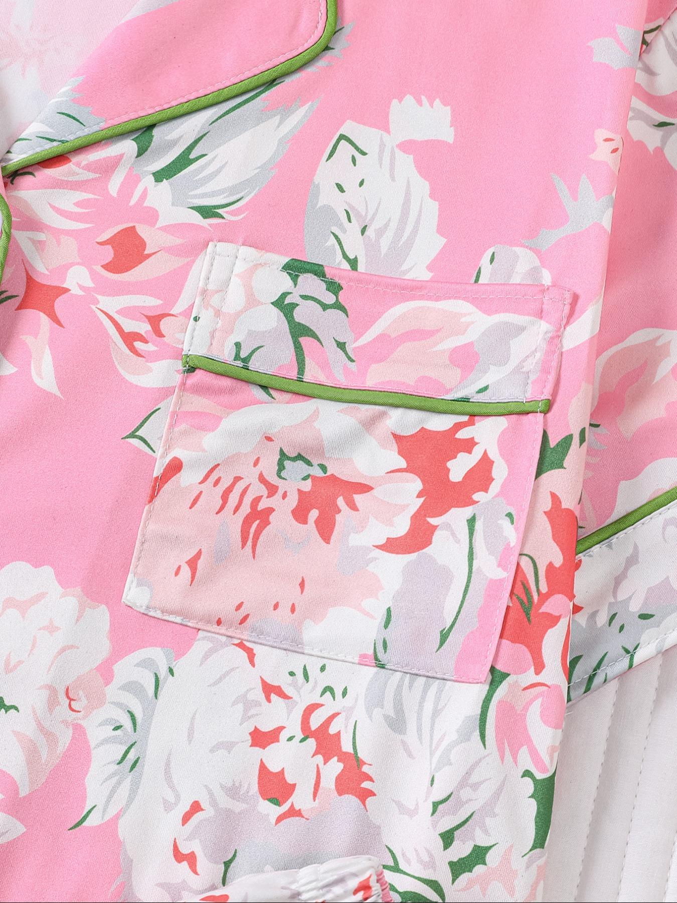 2 pieces of women's cotton print short sleeved pants sleepwear set Pajama Set with pockets suitable for all seasons, fashionable, comfortable, elegant and casual home wear