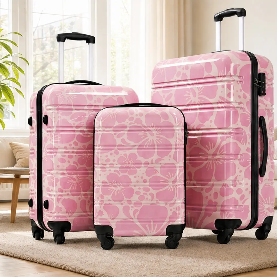 Women's ARCH 3-Piece Hardshell Luggage Set - Lightweight Rolling Luggage with Wheels, TSA Lock, Pressure-Resist PC Material, 3-Step Telescoping Silicone Handle, Vibrant Print, 20/24/28-Inch Travel Bags, Pink (11.6Wx17.9Dx28.5H in, 21.8 lb)