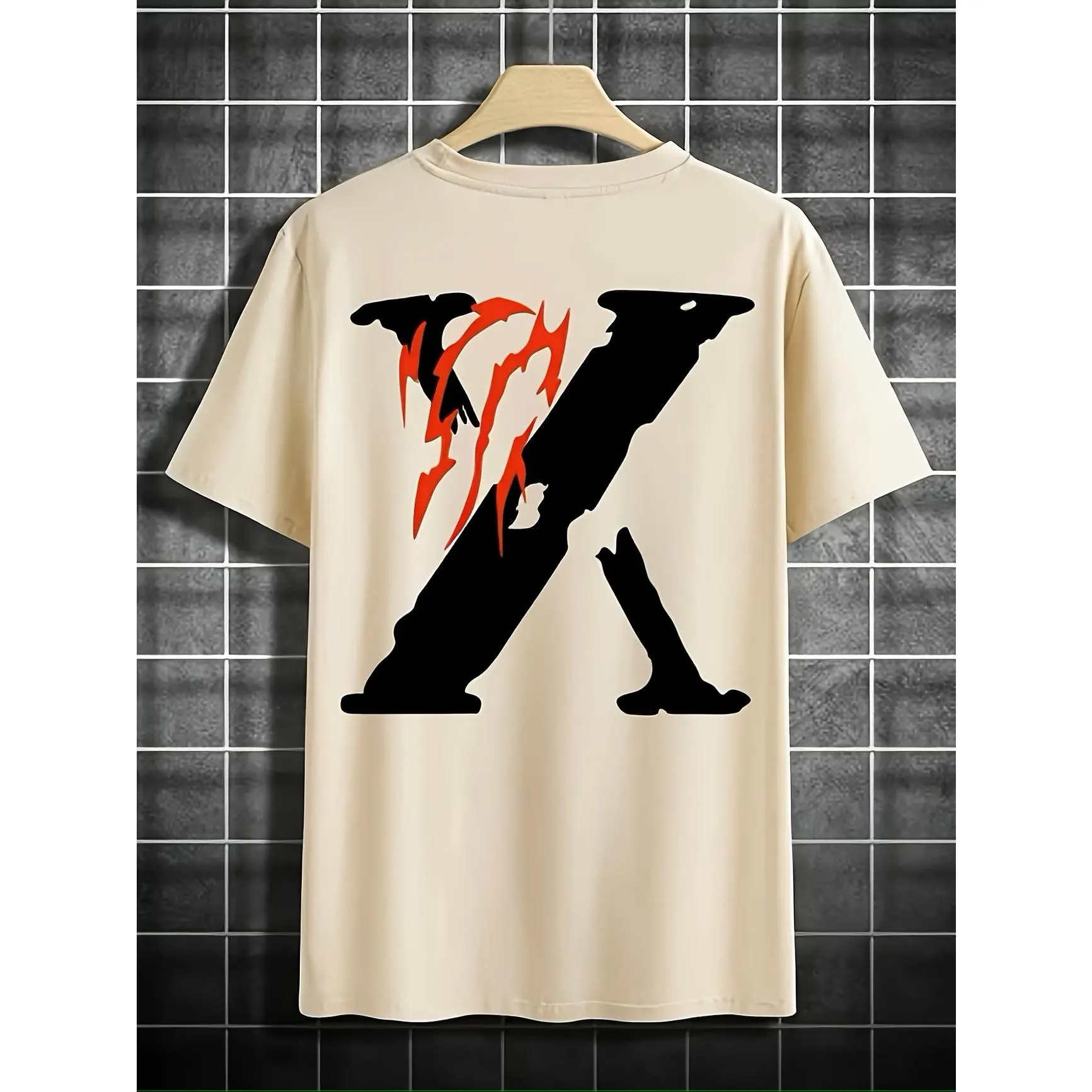 Men's Oversized Breathable Pure Cotton Short-Sleeve Gothic Claw Scar X Graphic T-Shirt, Dark Streetwear Tops Apparel, Punk Fashion Casual Outfit, Gothic Gift For Him Her, Shortsleeve