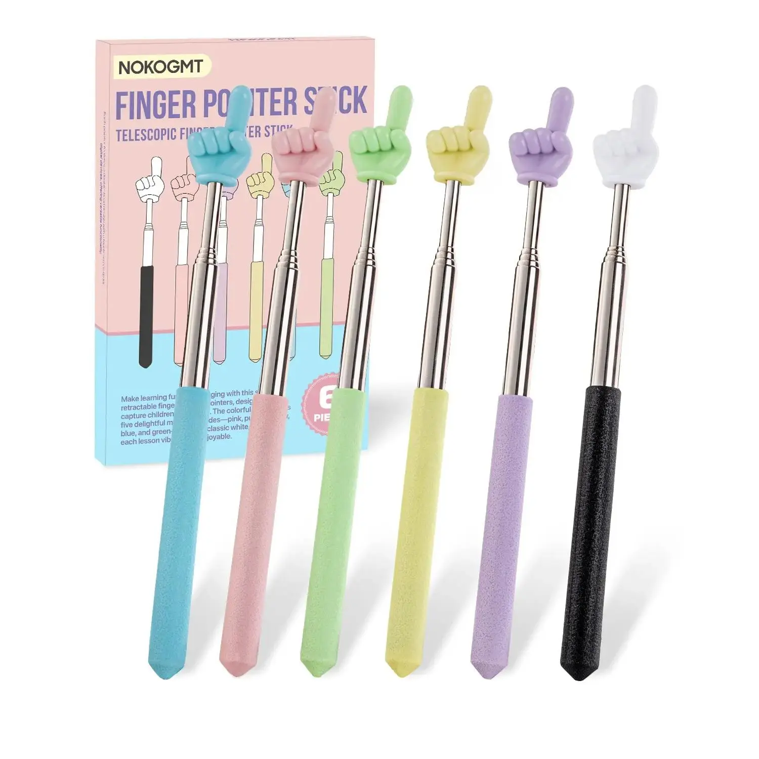 Finger Pointer Stick for Classroom – Extendable Teacher Pointer Stick and Pointer Finger Tool – Colorful Hand Pointer Stick for Presentations – Telescopic Pointer Stick for Kids and Adults – Classroom Essentials
