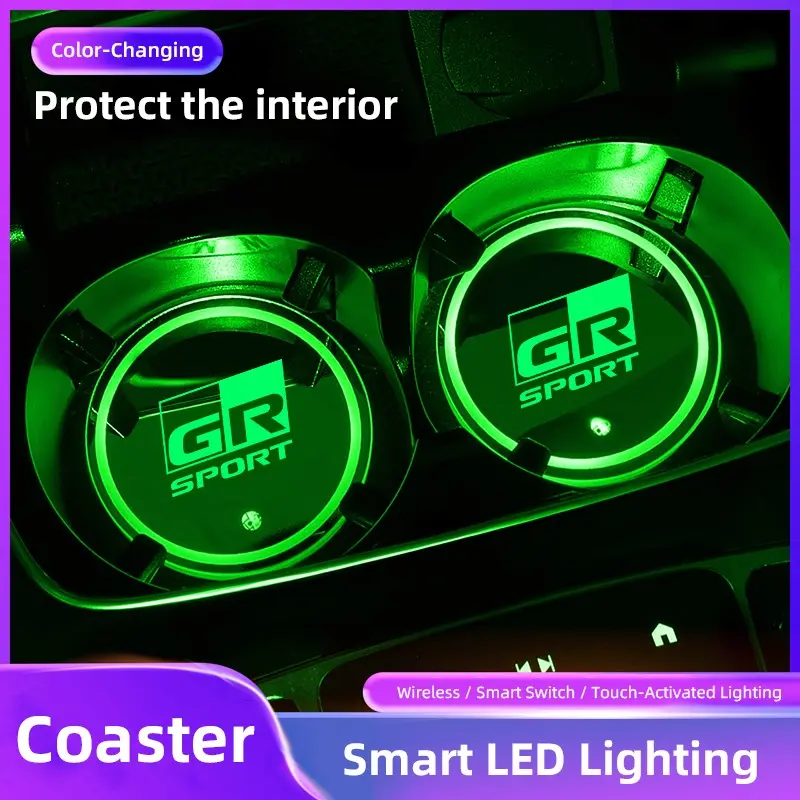 2pcs Car Luminous Water Cup Pad LED Atmosphere Light For Toyota 86 Mirai Supra Prado Alphard Crown Vellfire Sequoia Venza Avalon Prius Camry Yaris RAV4 Highlander Sienna Reiz Auris Harrier Fortuner CHR
