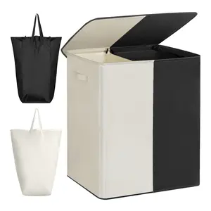 Extra Large Capacity 154L Dual Compartment Laundry Basket, with Lid and Handle, Foldable Design, Ideal for Bedroom, Bathroom, Dormitory, Laundry Hamper