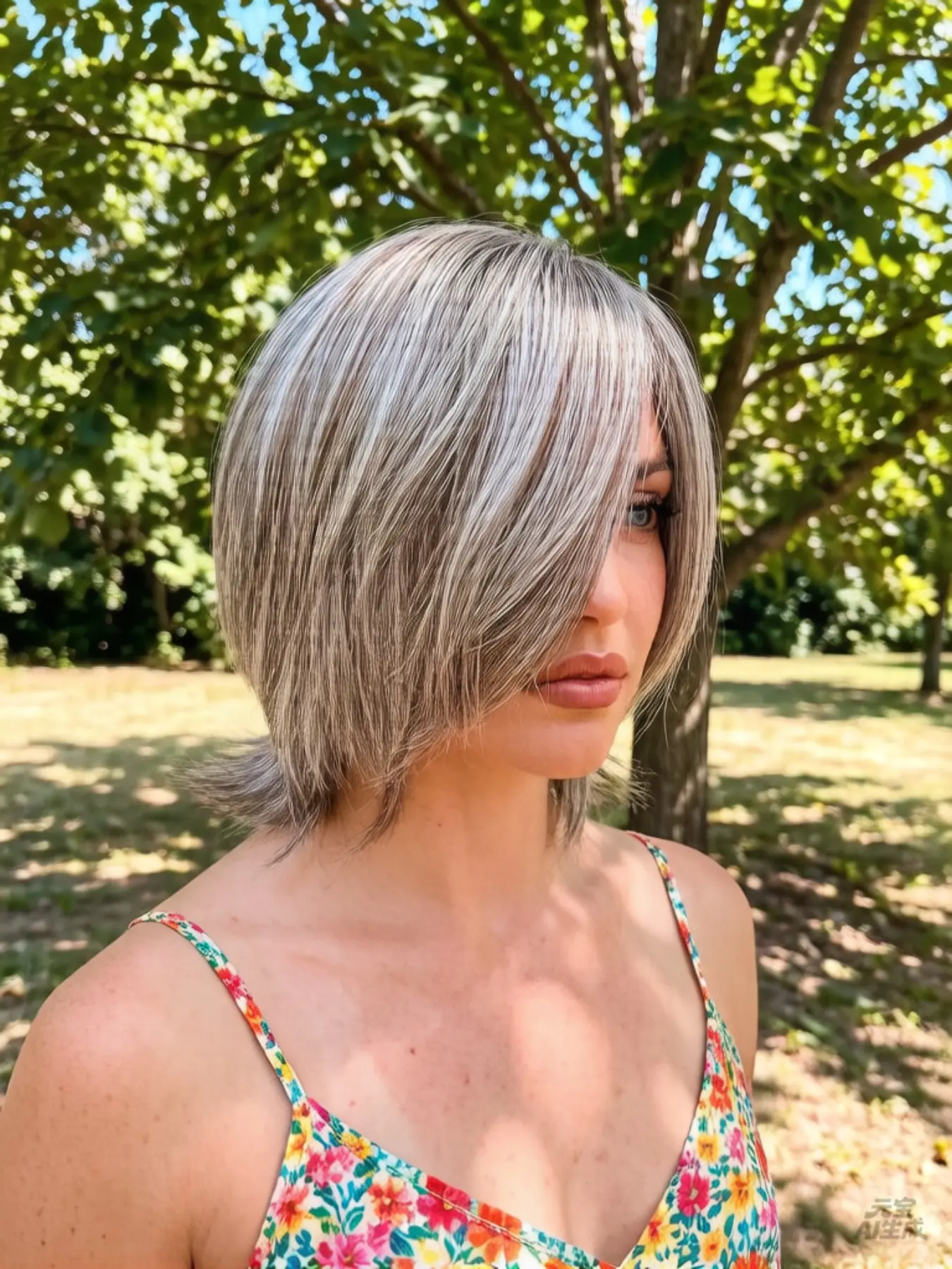 Trendy Gradient Silver Bob Wig with Side Bangs, Face Framing Wig, Synthetic High-Temperature Fiber, Lightweight Luxury Women's Wig