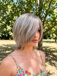 Trendy Gradient Silver Bob Wig with Side Bangs, Synthetic High-Temperature Fiber, Lightweight Luxury Women's Wig