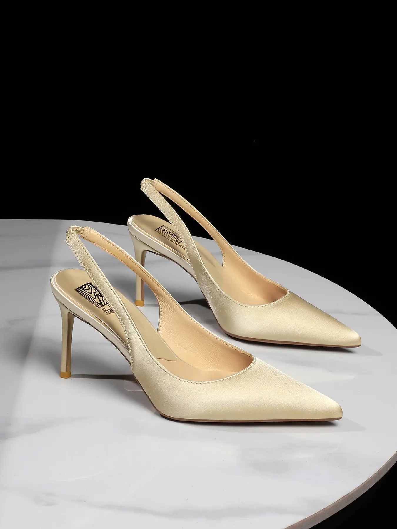 French Style Pointed Toe High Heel Shoes, Back Strap Low Cut Silk Women's Shoes, Slimming Narrow Heel Plain Hollow Out Single Shoe