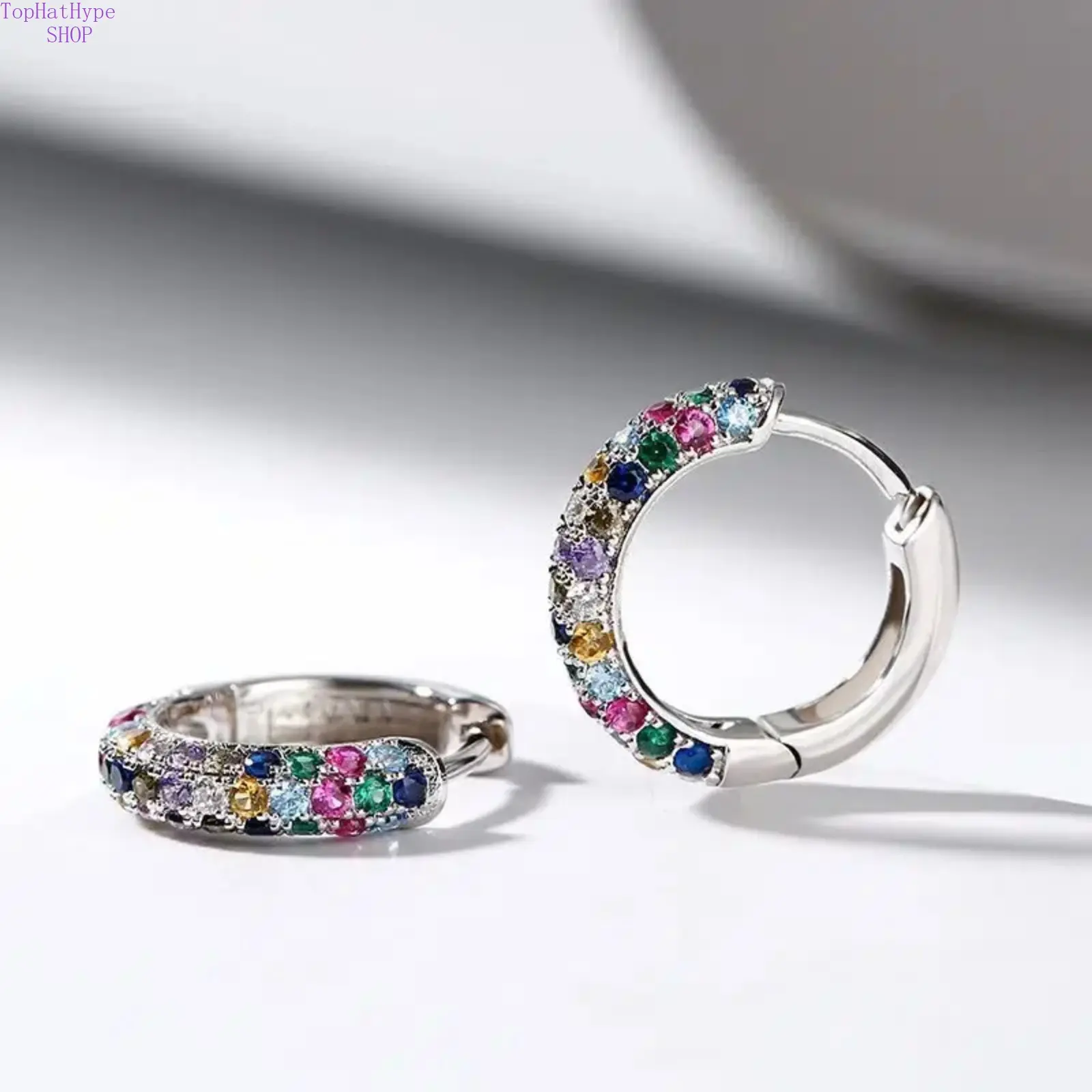 Women's 925 Silver Boho Hoops Pair Set, Shiny Multicolored Bohemian Style Hoop Earrings for Daily Wear, Shiny Finish