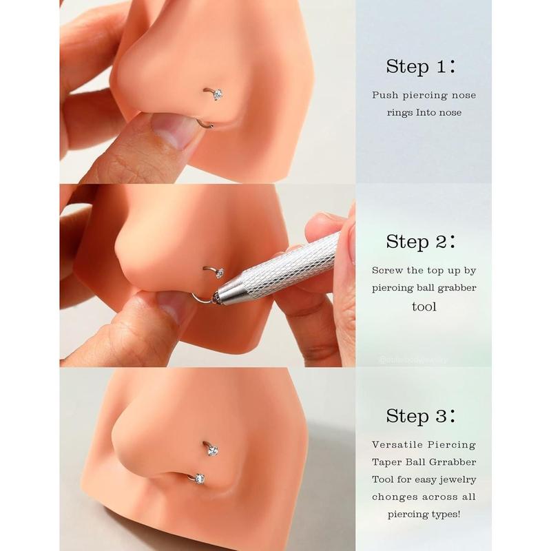 Horseshoe Nose Rings Studs, 20G Internally Threaded Nose Rings For Women, 316L Surgical Steel Double Cubic Zirconia Nose Studs, Lip Eyebrow Helix Ear Piercing Jewelry