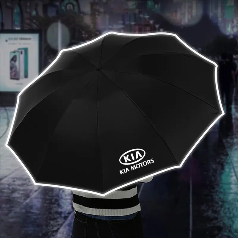 Automatic Reflective Car Umbrella, Three-Color Nylon Waterproof, Stainless Steel Frame, Foldable, Night Light, for Kia Cars, Car Accessories