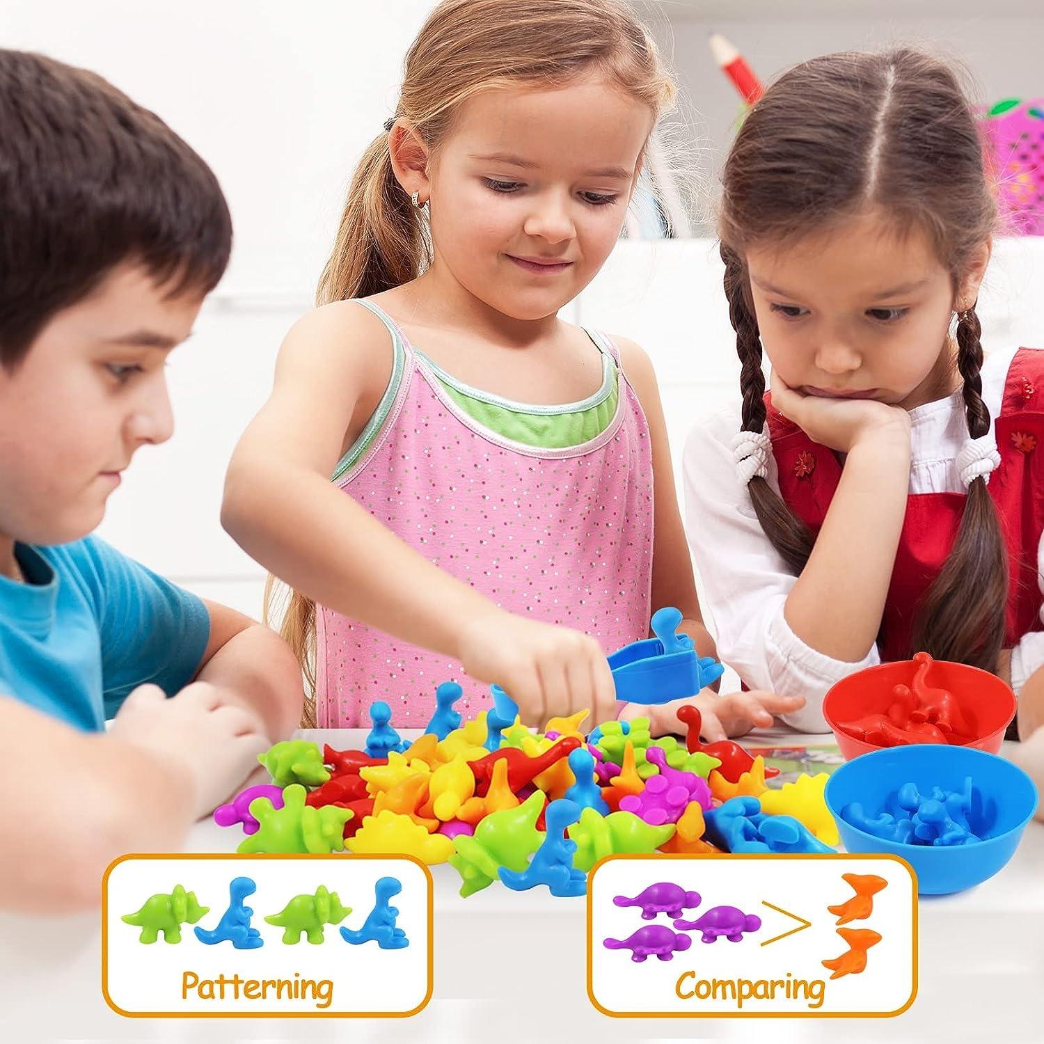 Counting Dinosaur Animals Toys Matching Games with Sorting Bowls Preschool Learning Activities for Math Color Sorting Educational Sensory Montessori STEM Toy Sets for Kids Aged 3+ Years Old Boys Girls, Back to school, exchange gift